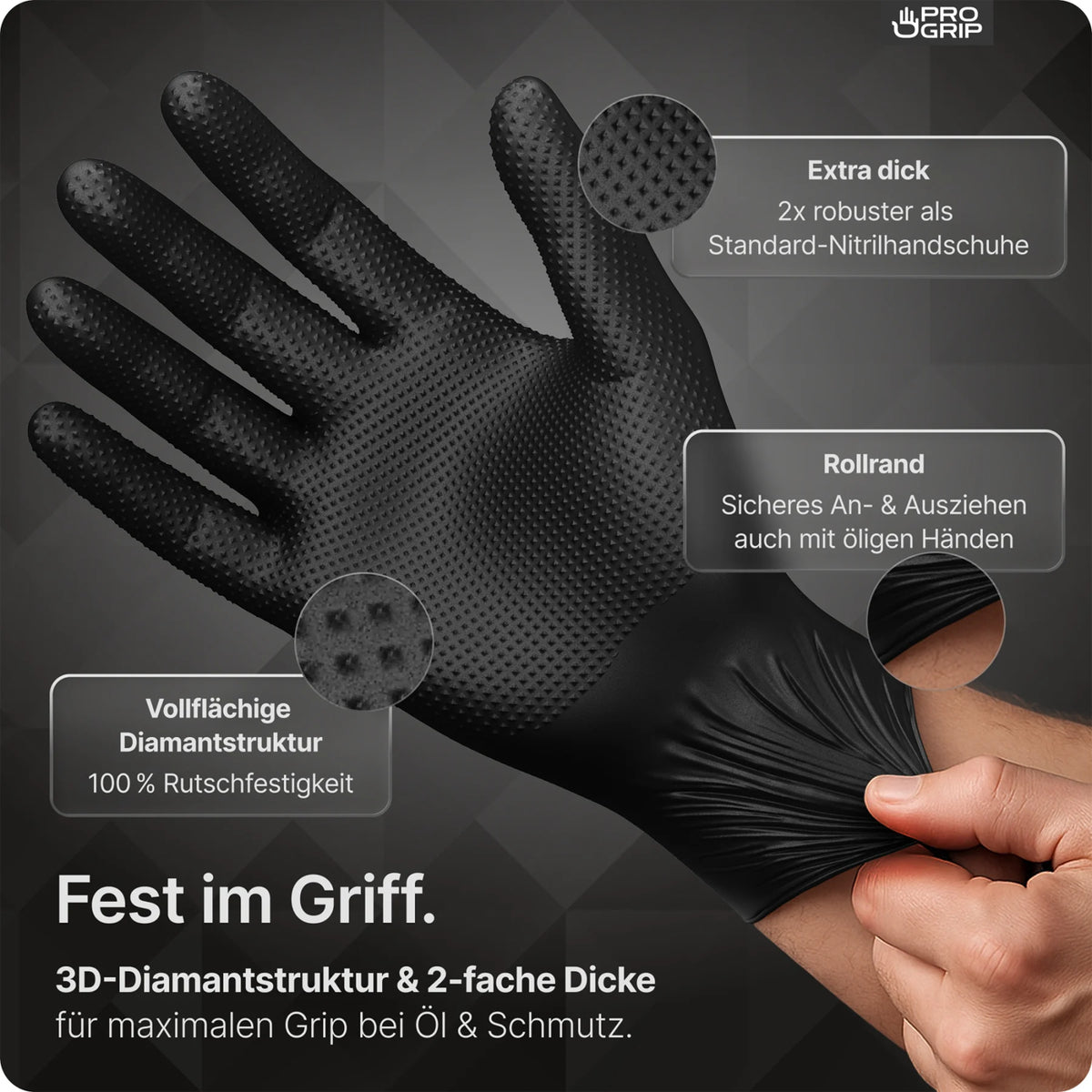 PROGRIP Nitril Diamond Black Einmalhandschuhe